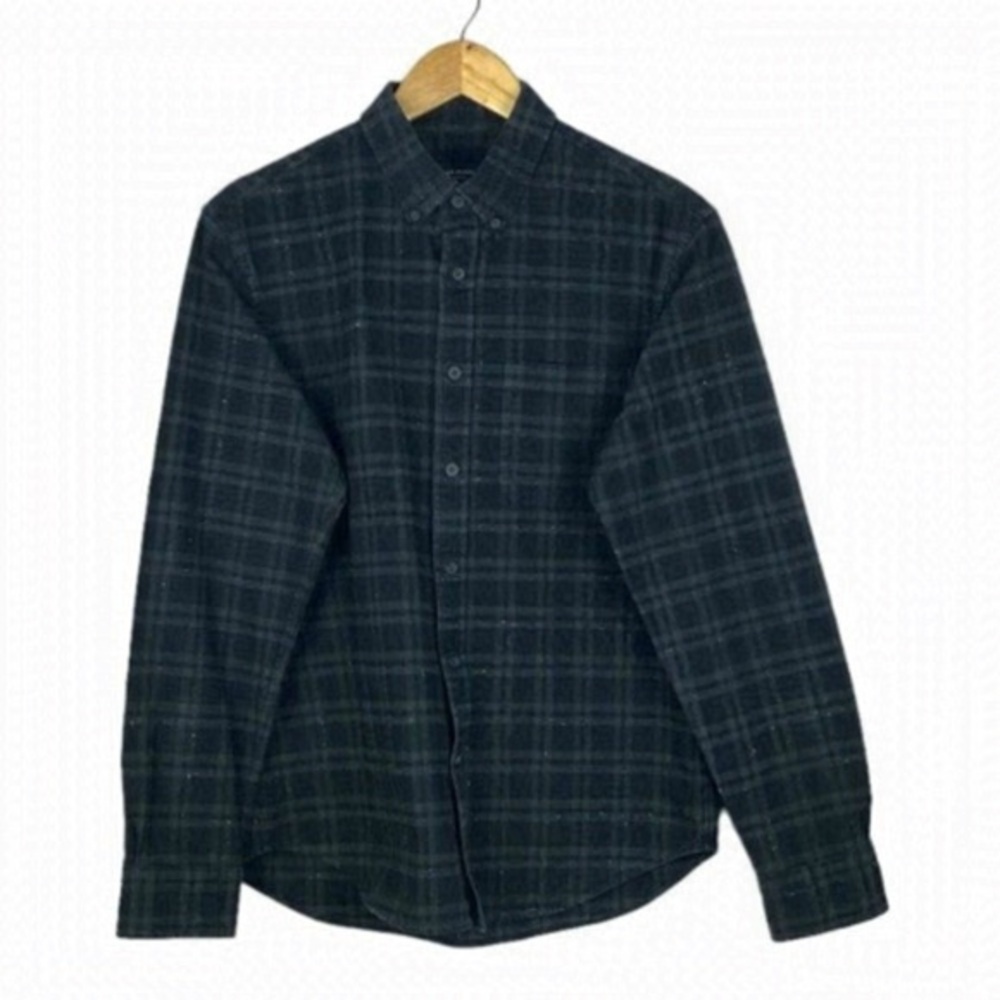 CLUB Monaco Dark Grey Lint Effect Plaid Slim Fit Long Sleeve Button Shirt US M